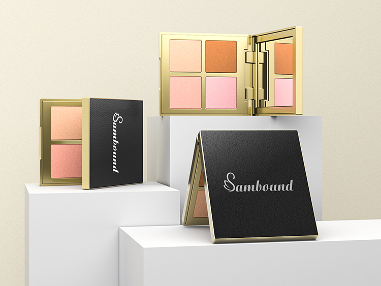 仿皮革紋理四色眼影盤包裝加工定制